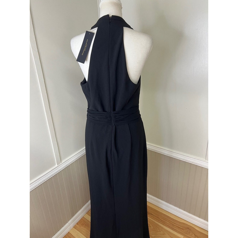 Donna Karan New York Black Cowl Neck Gown Gold Ginkgo Leaf Detail Size 6 NWT - Picture 12 of 15